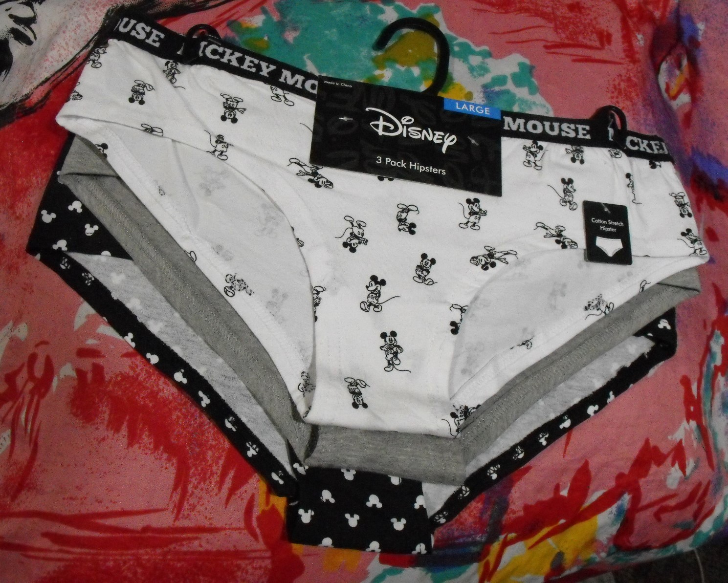 3 DISNEY BRIEFLY STATED 43MK885X1HZA WH MICKEY MOUSE COTTON HIPSTER PANTIES L