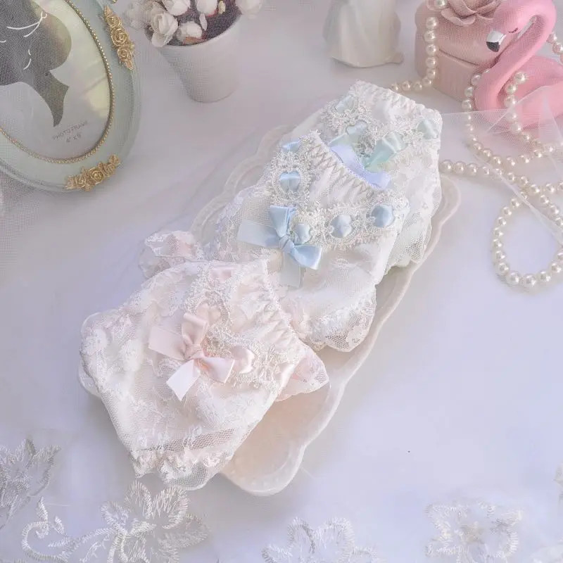 Low Rise Panties Lace Embroidery Sheer Ruffle Seamless Soft Underwear Briefs