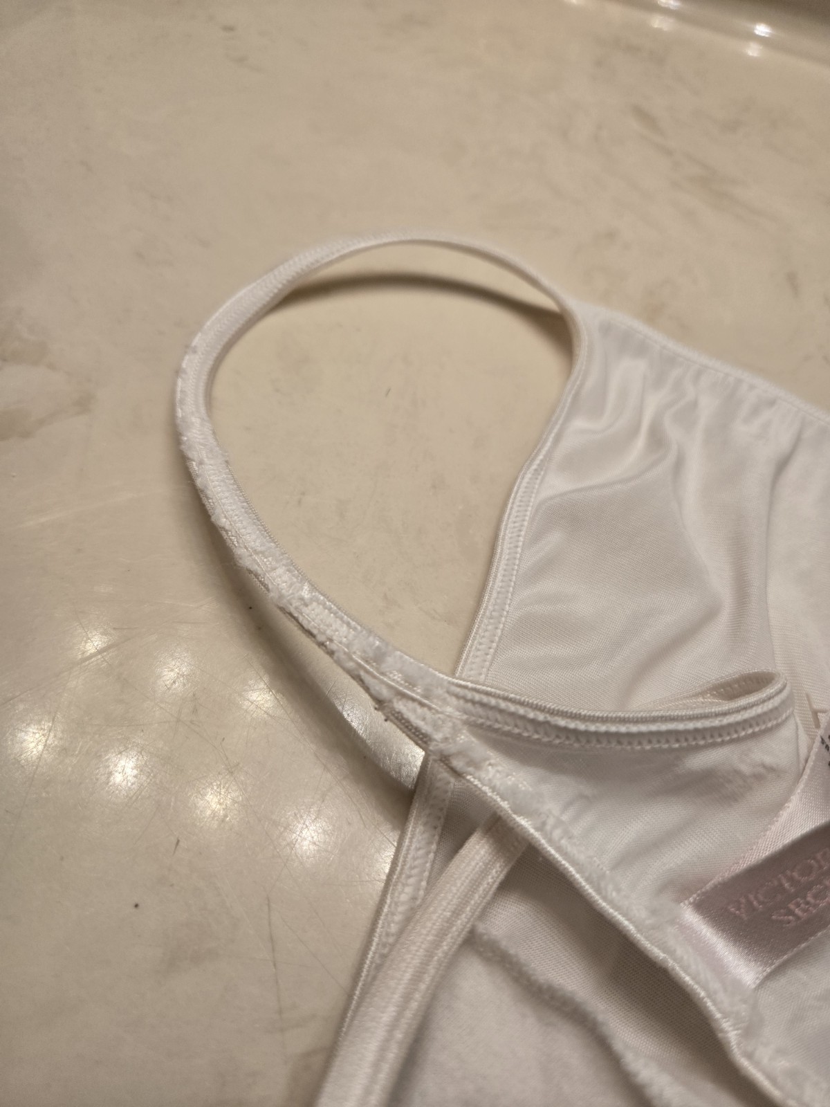 Vintage Victoria’s Secret White Satin V String Thong Panties Size Large 2001