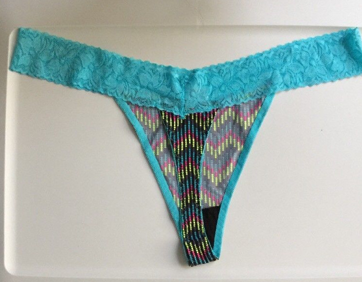 Womens Multi Colored Chevron Teal Thong Tanga Panty Size 4X/11 Soft Lace Waist
