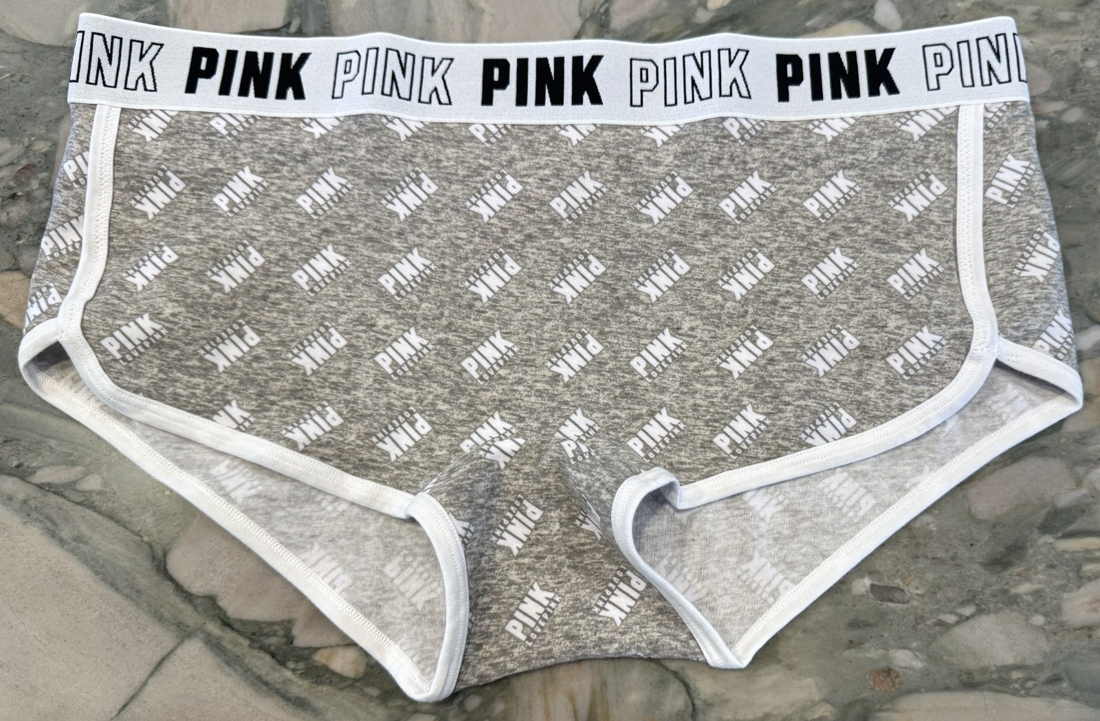 NEW Victoria Secret PINK BLOCK LOGO Cotton Trim Boyshort – Stormy Gray Logo XXL
