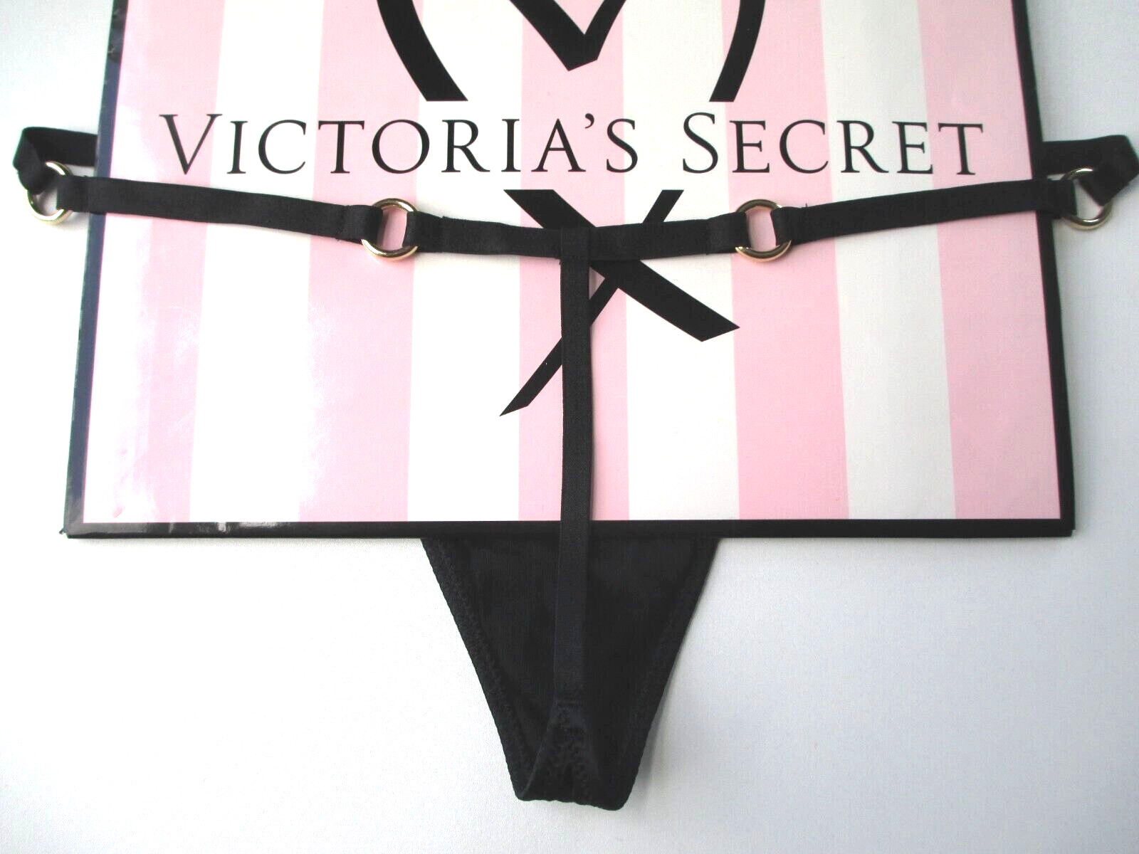 VICTORIA’S SECRET VERY SEXY V-String Thong Panty VS Black S M L XL Hardware Ring