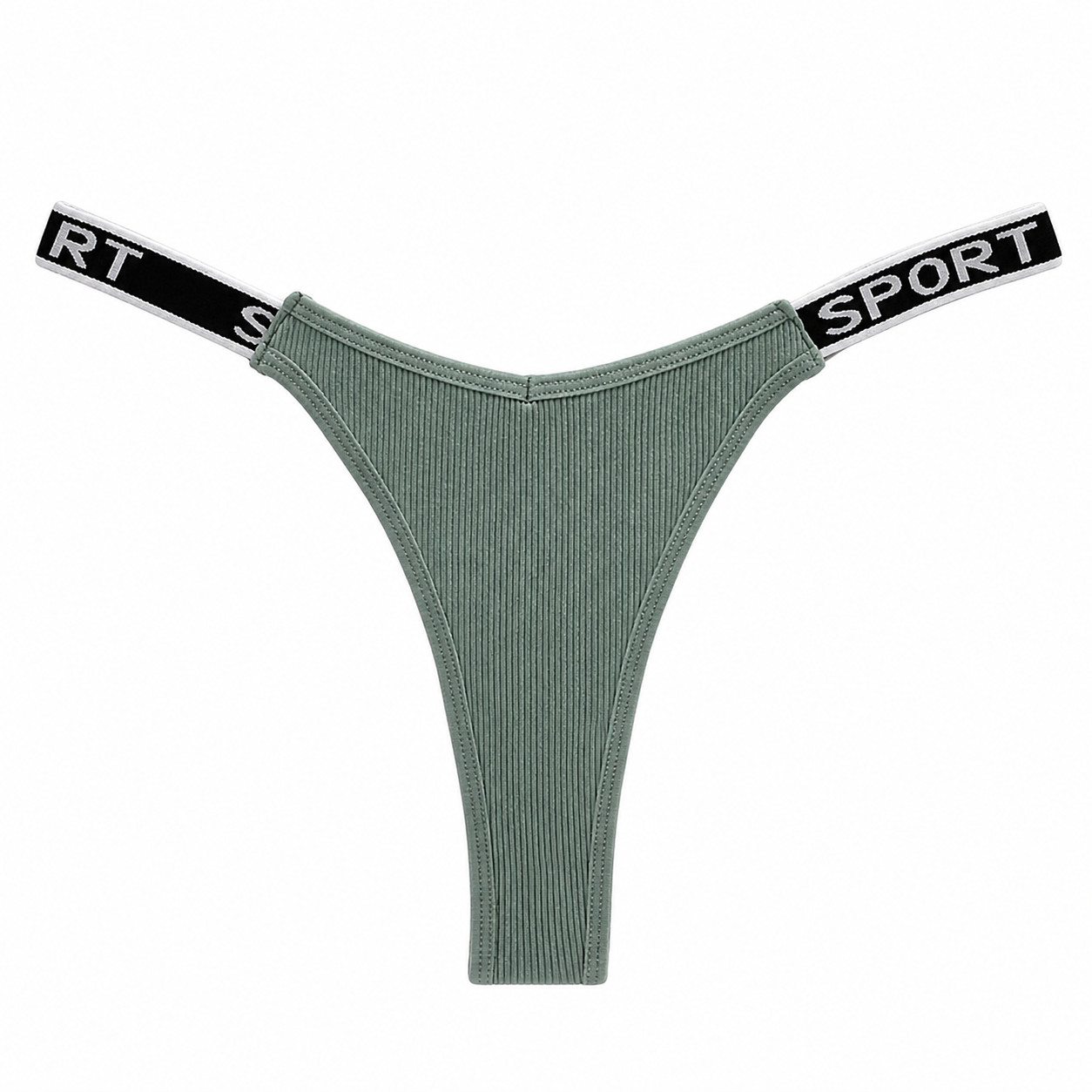 6 Pack M L XL Women Ribbed Cotton Sport Thong Panties V Shape G-String Underwear
