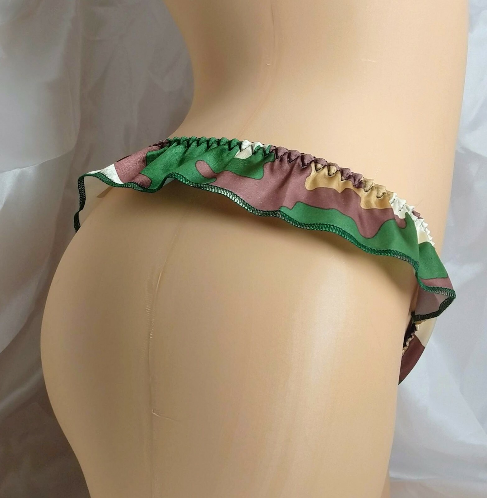 Green Camouflage Satin Flutter Thong panties VTG style.