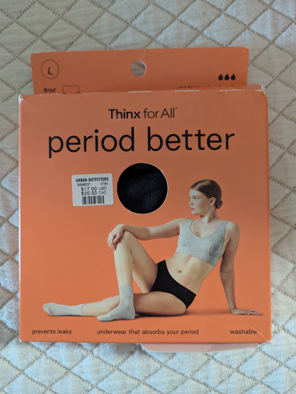 THINK FOR ALL Period Underwear BRIEF Moderate Absorbency 1 Pair Size L NEW