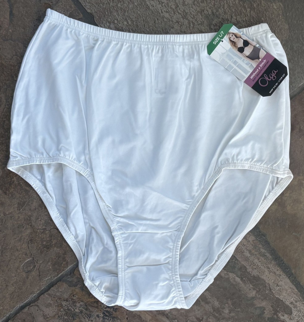 Olga 7/Large WHITE Without A Stitch Silky Full Brief Panties #23173 NWT NEW