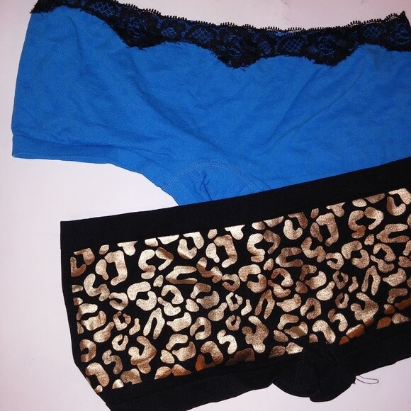 Set of 2 Boyshort Panty Black Gold Blue Dots Large XL