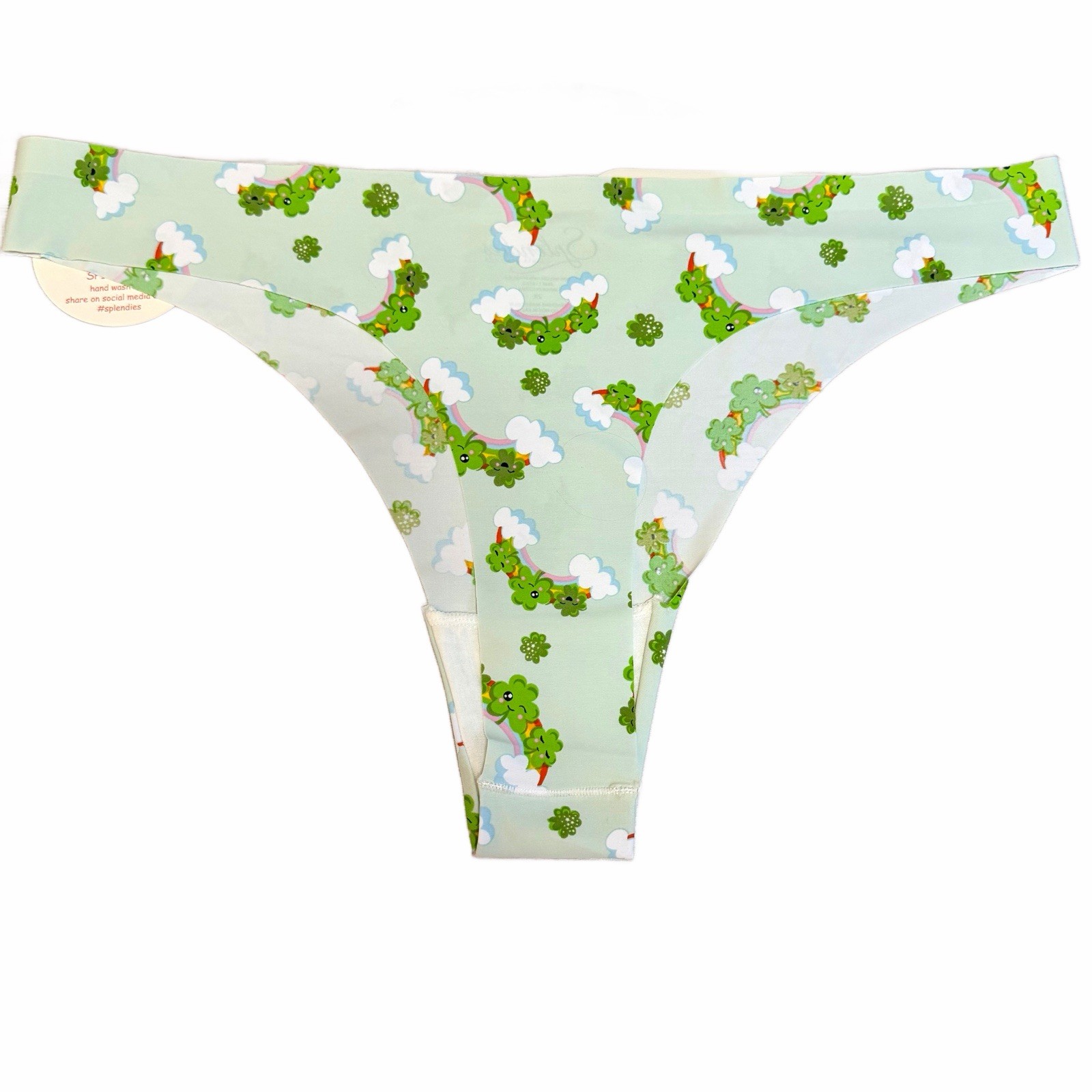 Splendies No-Show St Patrick’s Day LUCKY CLOVER THONG Panties 2X 18/20 Laser Cut