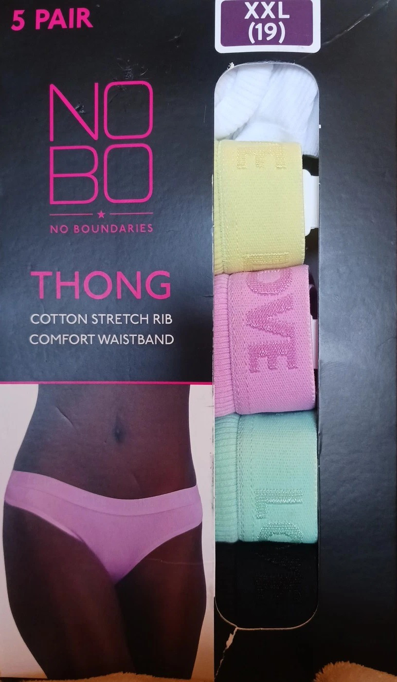 NO BOUNDARIES Women’s XXL (19) Stretch Ribbed Thong Underwear 5 PACK – NEW