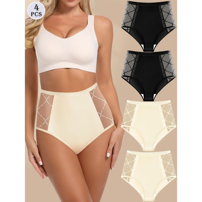 4 Pack Female Ice Silk Panties Full Briefs Set Sexy High Waist Women’s Panties