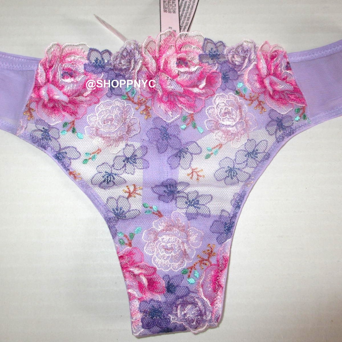 VICTORIA SECRET Dream Angels Embroidered Thong Panty SIZE S Lilac Pink Bloom $34