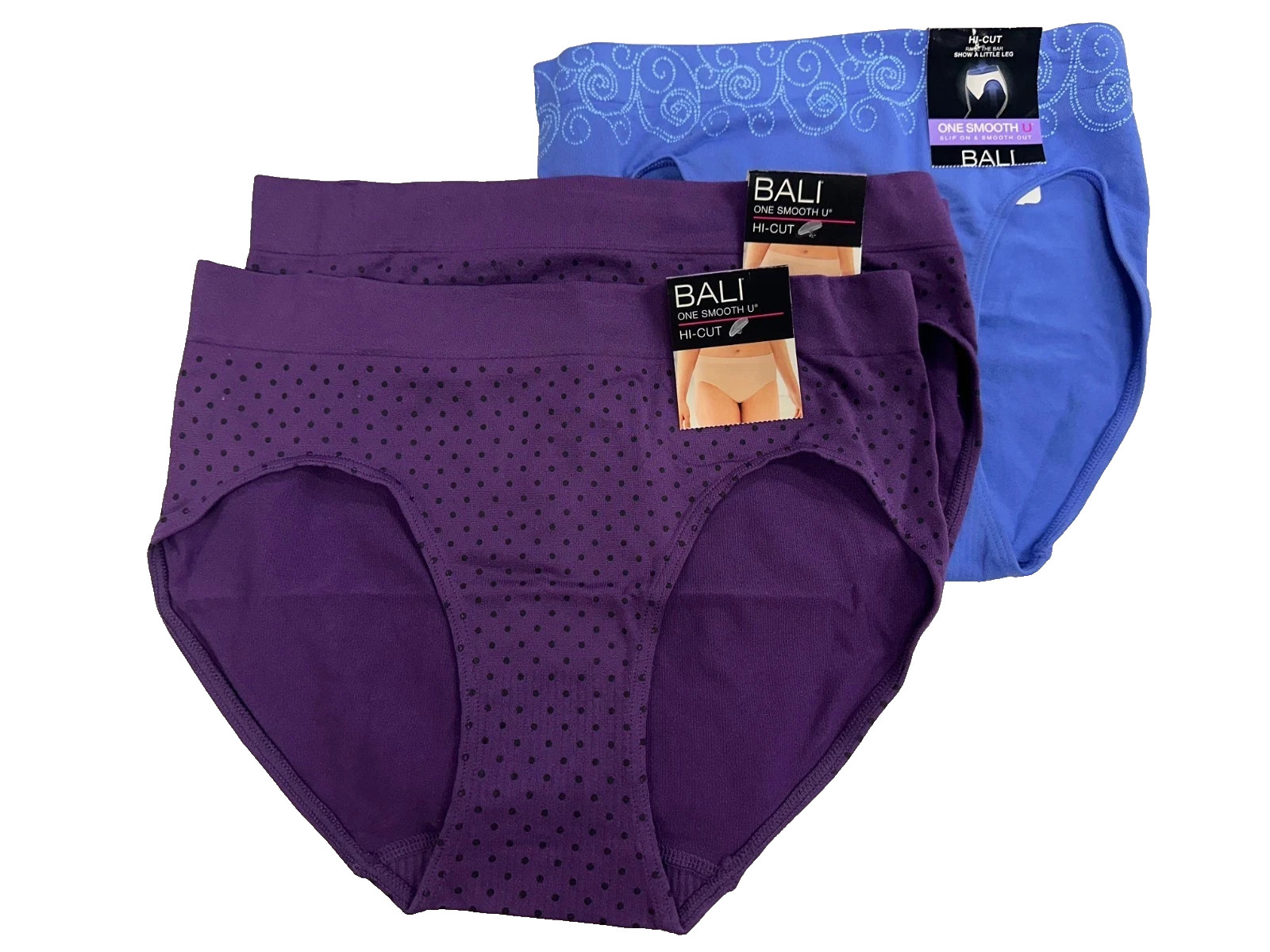 Bali womens 3-Pack Smooth U Hi-Cut Brief Size M/6 Vista Purple Blue Panties