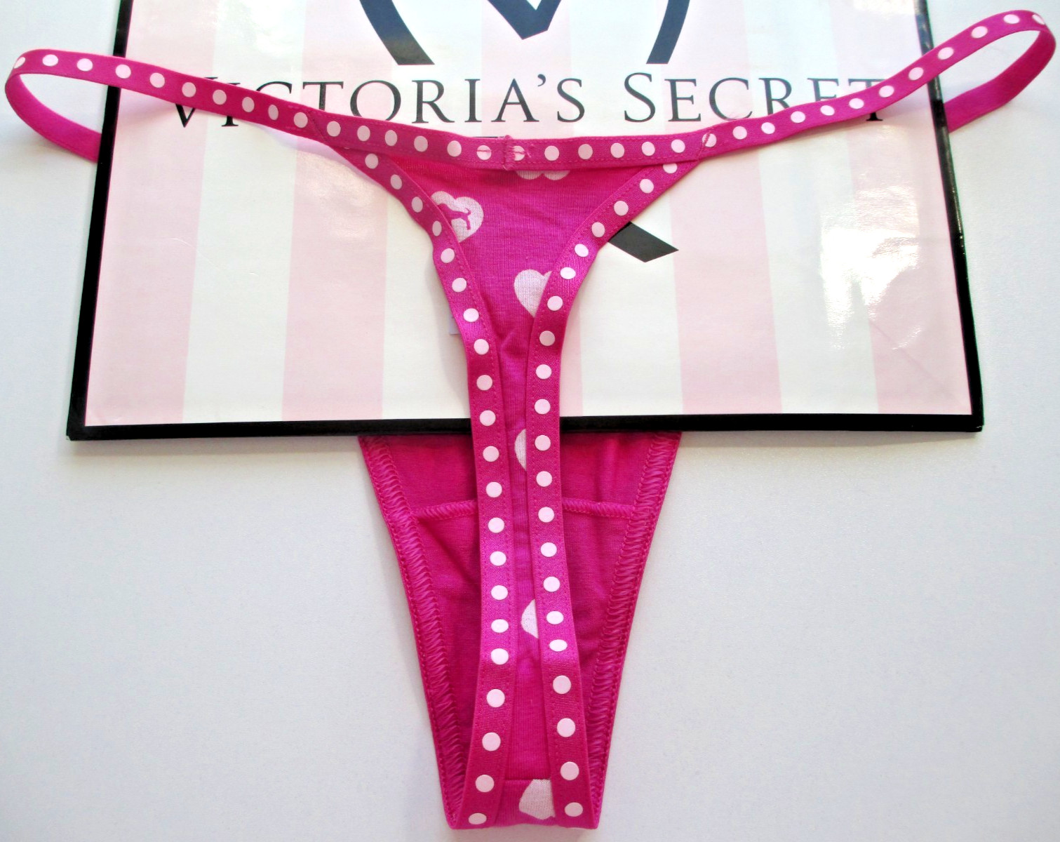 VICTORIA’S SECRET PINK Cotton High Leg Micro Thong Panty S M L XL Pink Polka Dot