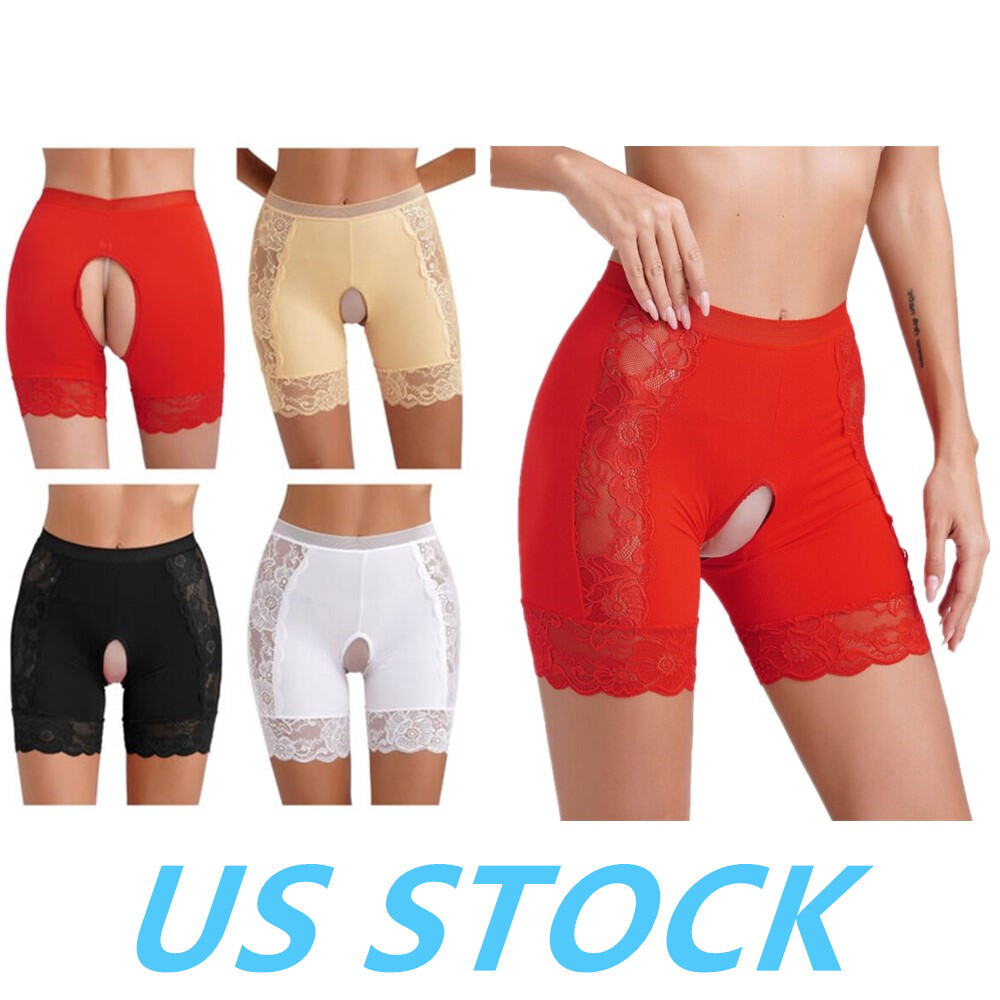 US Women’s High Waist Boyshorts Panties KnickersLace Crotchless Shorts Underwear