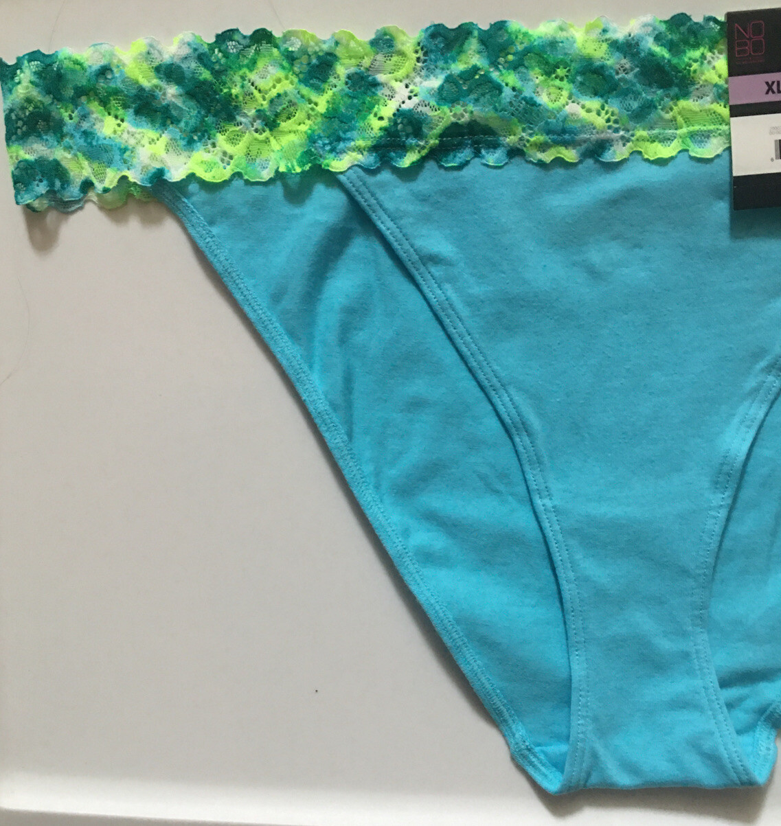 Womens Aqua Floral Bikini Panties Size XL-2XL Lace Waistband Soft Cotton Spandex