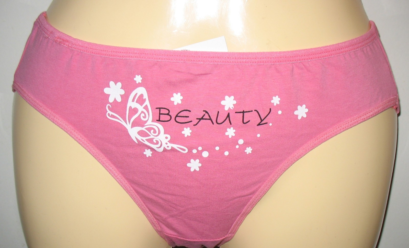 PANMANNI – NEW – SIZE XL – PINK – COTTON STRETCH PANTY ” BEAUTY ” ON FRONT