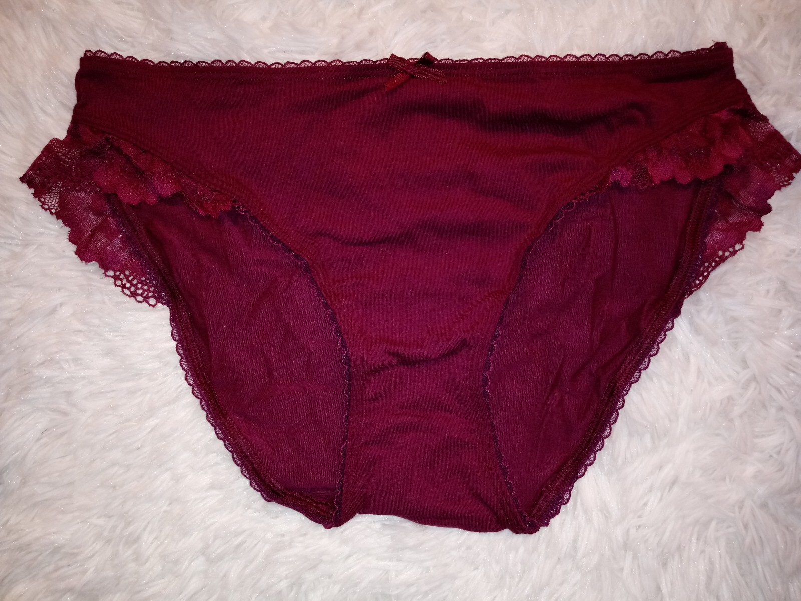 NWT Victoria’s Secret Cotton Lace-Trim Bikini Panty Plum Rouge XLarge (517)