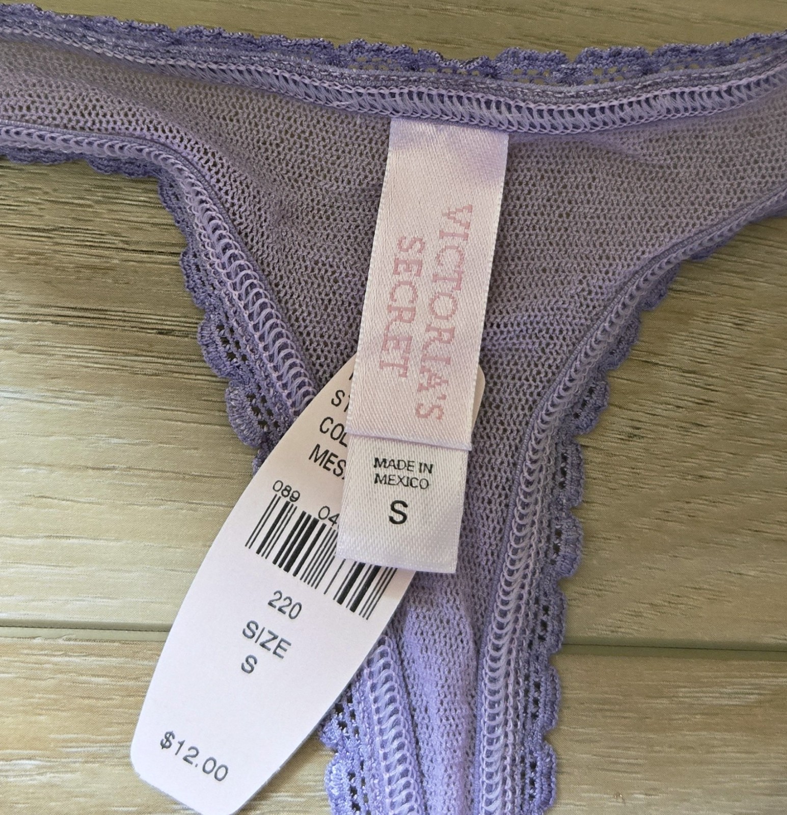 NWT Vintage Y2K Victoria’s Secret Lavender Sheer Nylon Mesh Thong String Panty S