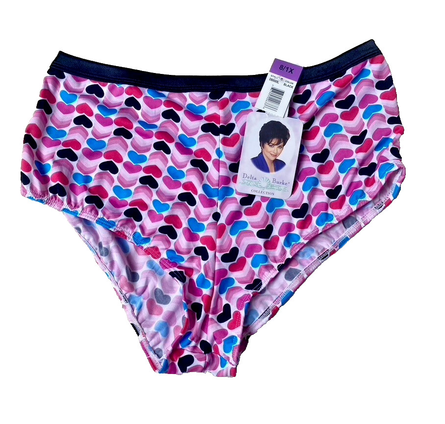 Delta Burke Sz 1XL / 8 Bikini Panties Underwear High Waist Hearts Waistband Soft