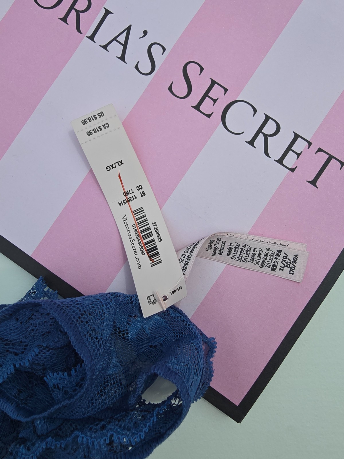 Victoria’s Secret Very Sexy NWT Small S Denim Blue Lace Cheeky Panty Sheer
