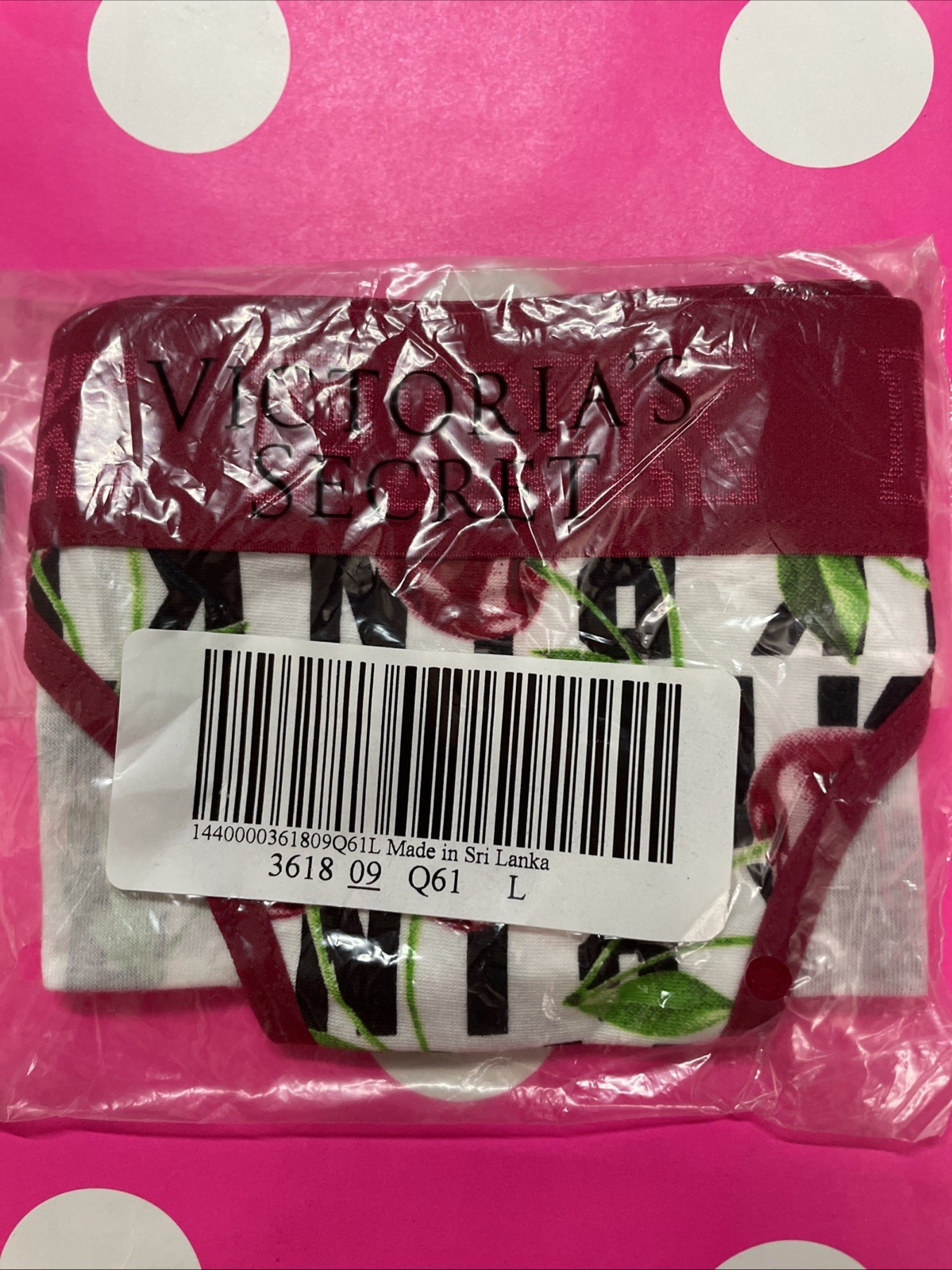 NEW 2017 Victoria Secret PINK Wide Logo Band String Bikini L Panties Cherries