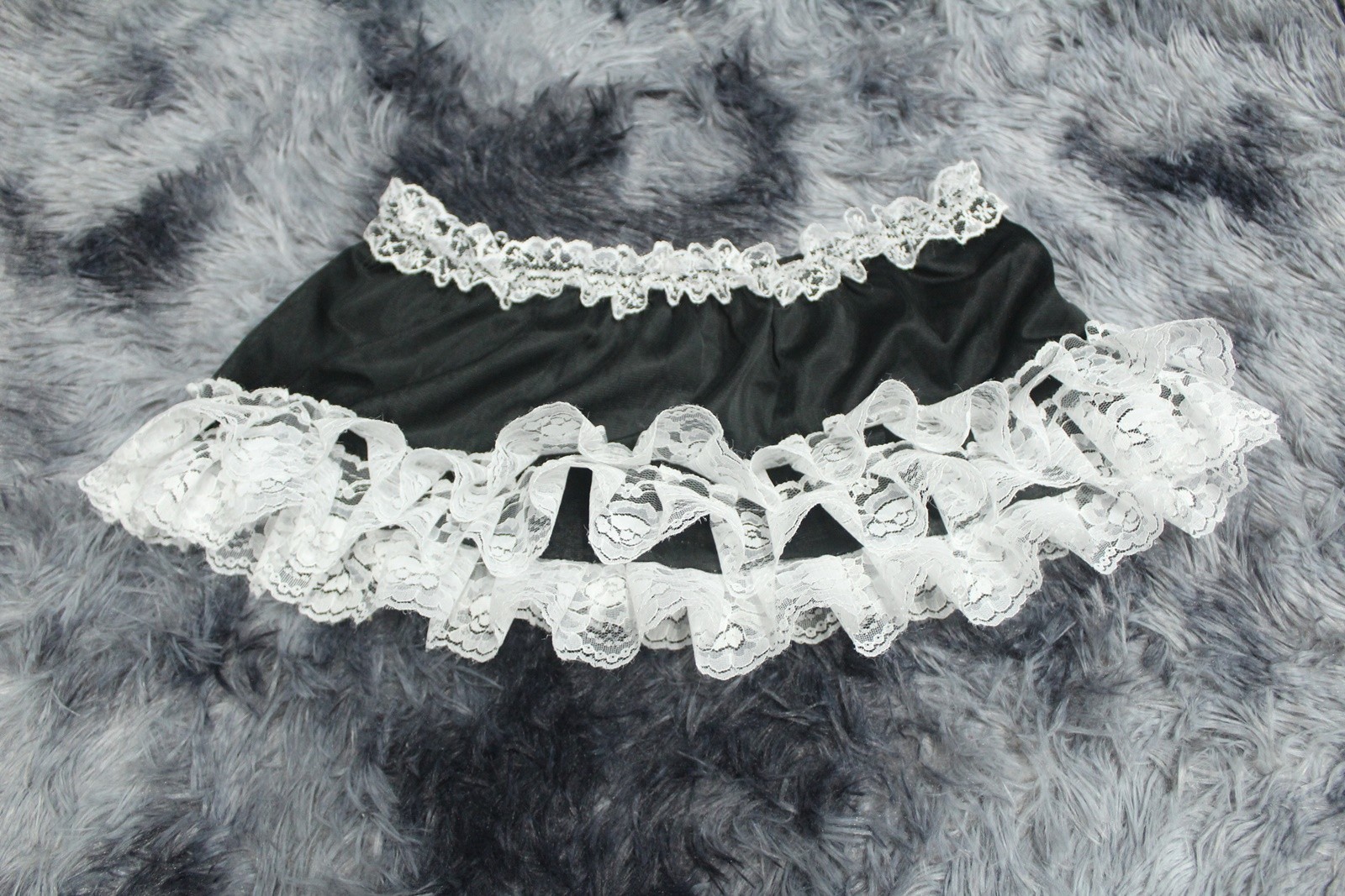 #A329 2XL/ElasticW.24-42″ Vintage Style 2PCS Black Nylon Half Slip + White Brief