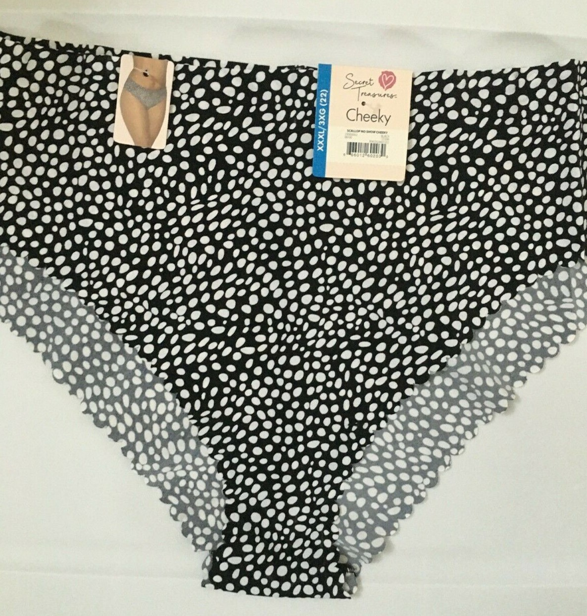 Womens Sexy Black White Dots Cheeky Panties Size M-2X-3X No Show Scalloped Hem