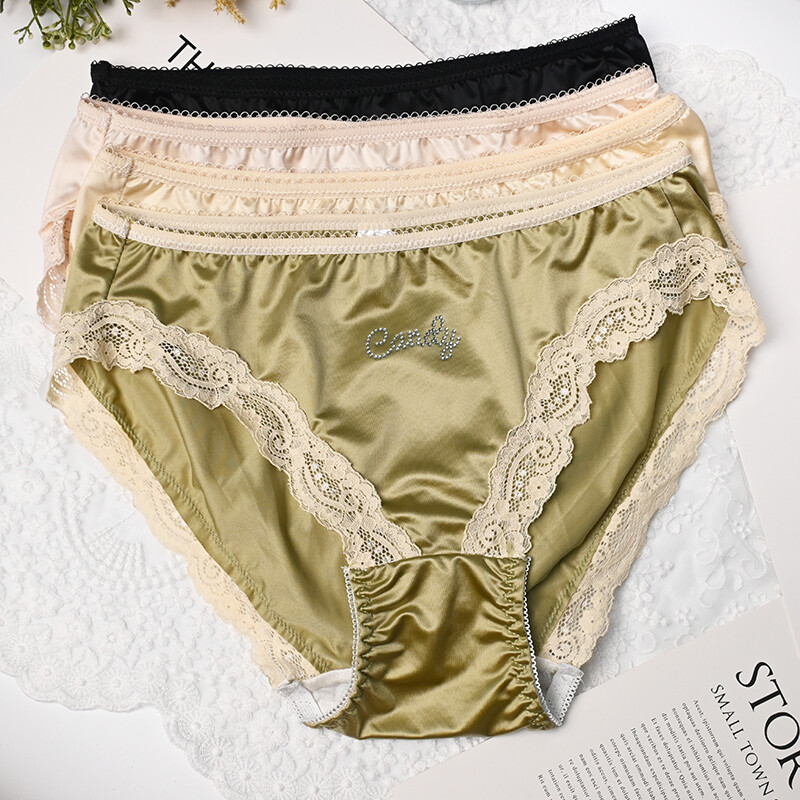 4pcs Lot Womens Sexy Panties Smooth Satin Briefs Intimates Low Waist Lingeries