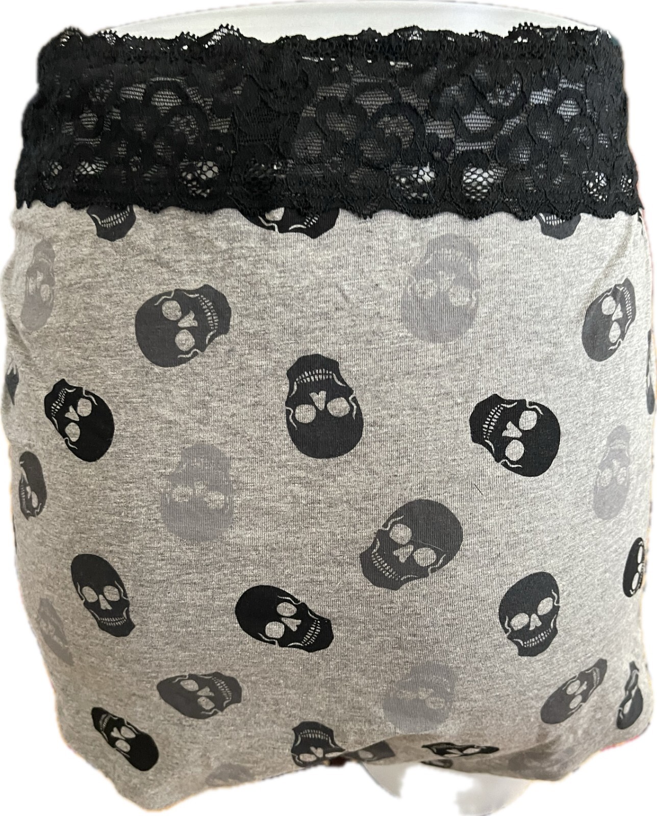 Torrid +6 Gray Heather Skull Graphic Wide Lace Waistband Cotton Boyshort Panties