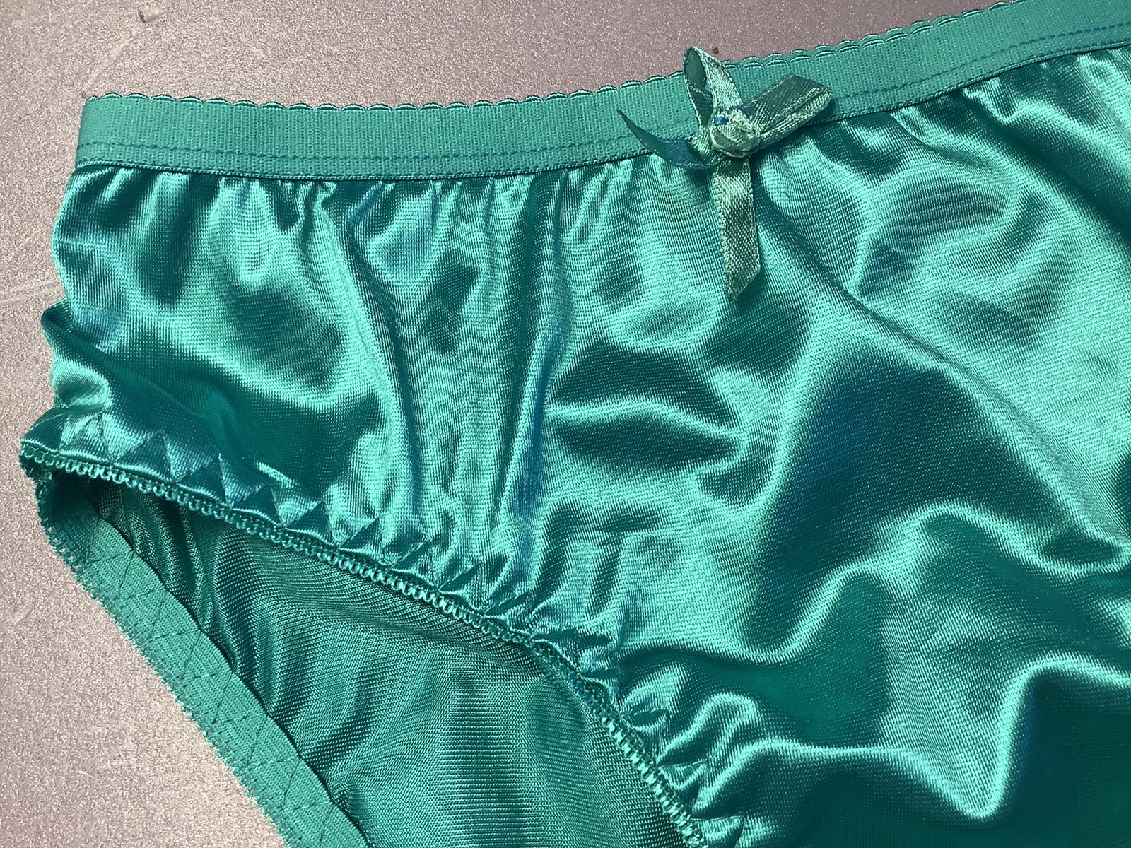Women Panties Bikinis ANN DIANE Size L. Green Blue Shiny Satin Soft W/decoratio