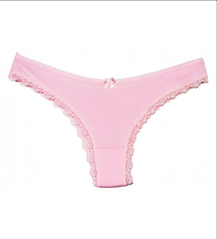 AQUA Intimates Lace Trim Thong Elastic Waistband Pull On , Petal Pink , Small