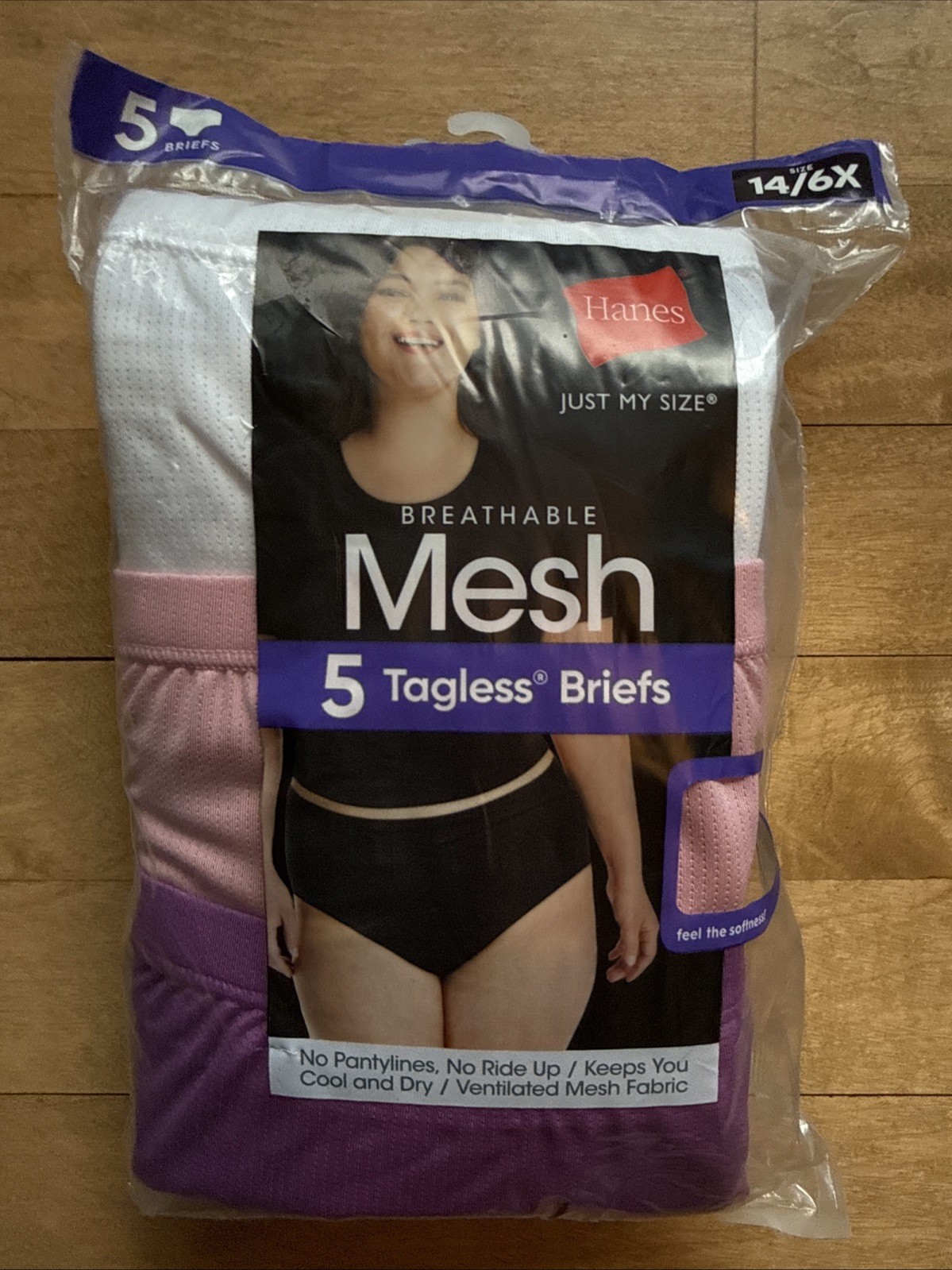 NEW Hanes Just My Size Mesh Brief Panty- 5 Pack BXP40A Size 14/ 6X No Pantylines