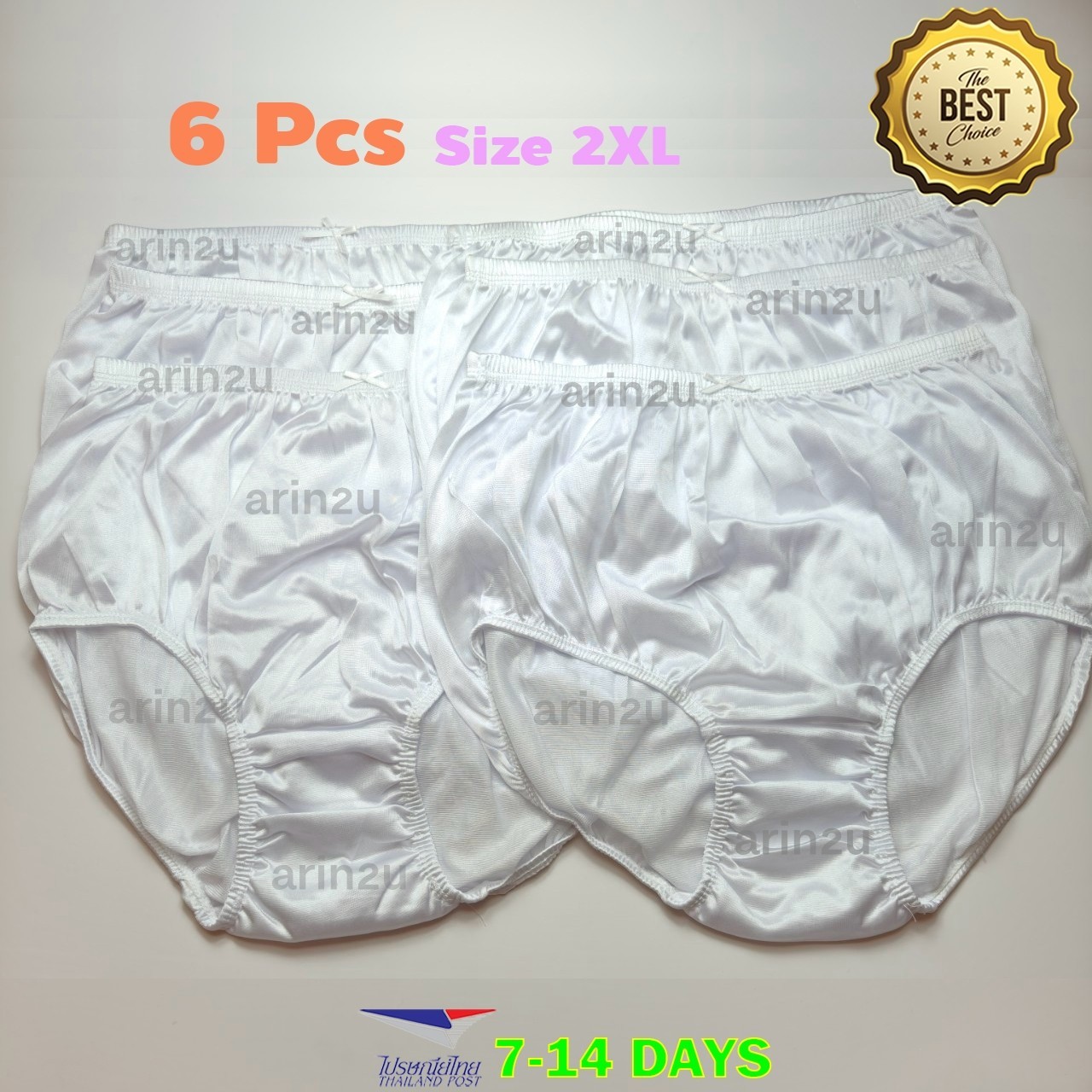 6 Pcs Lingerie Silky Nylon Underwear Full Coverage Panties Briefs White Color Pl