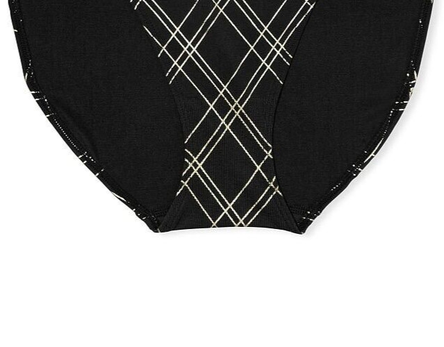 M Black Plaid SHINE SEAMLESS NO SHOW Victorias Secret High Leg Waist Brief Panty