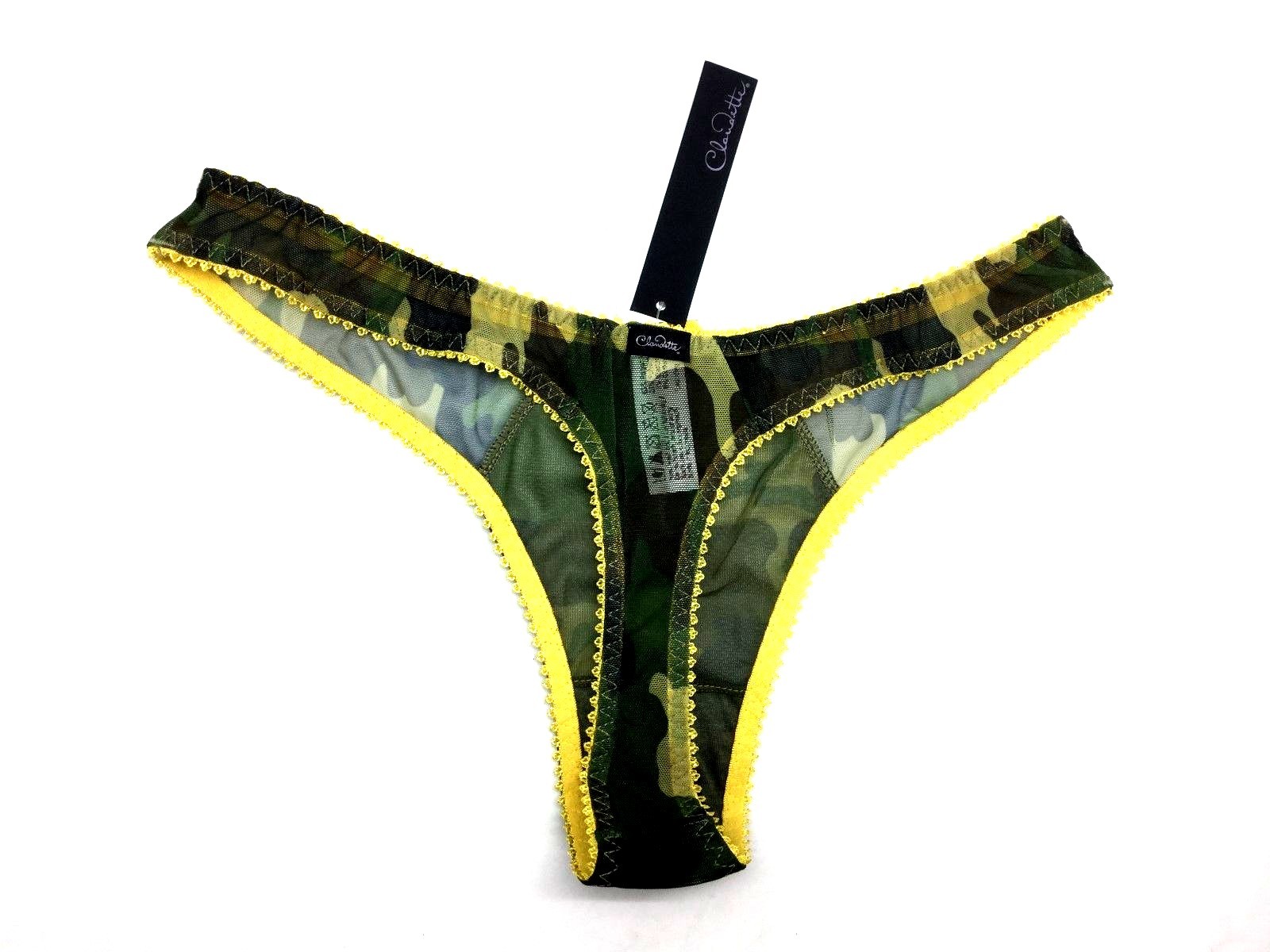 Claudette Dessous Thong Bikini Panty Briefs Sexy Lingerie Panties Camo w/ Yellow
