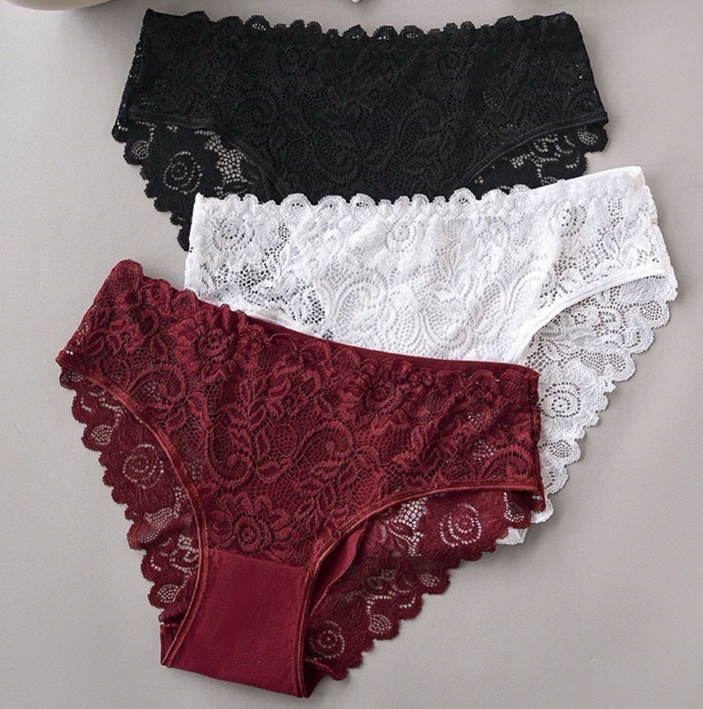 3PCS/Set Luxury Floral Embroidery Lace Panties Women Briefs Sexy Hollow Lingeri