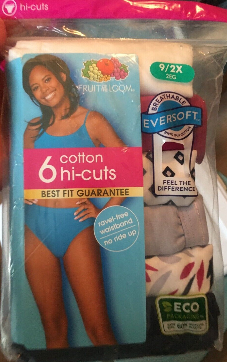 Womens 6 Pair Pack Cotton Hi-Cut Panties Size 9 / 2X Multi-colors Patterns NWT