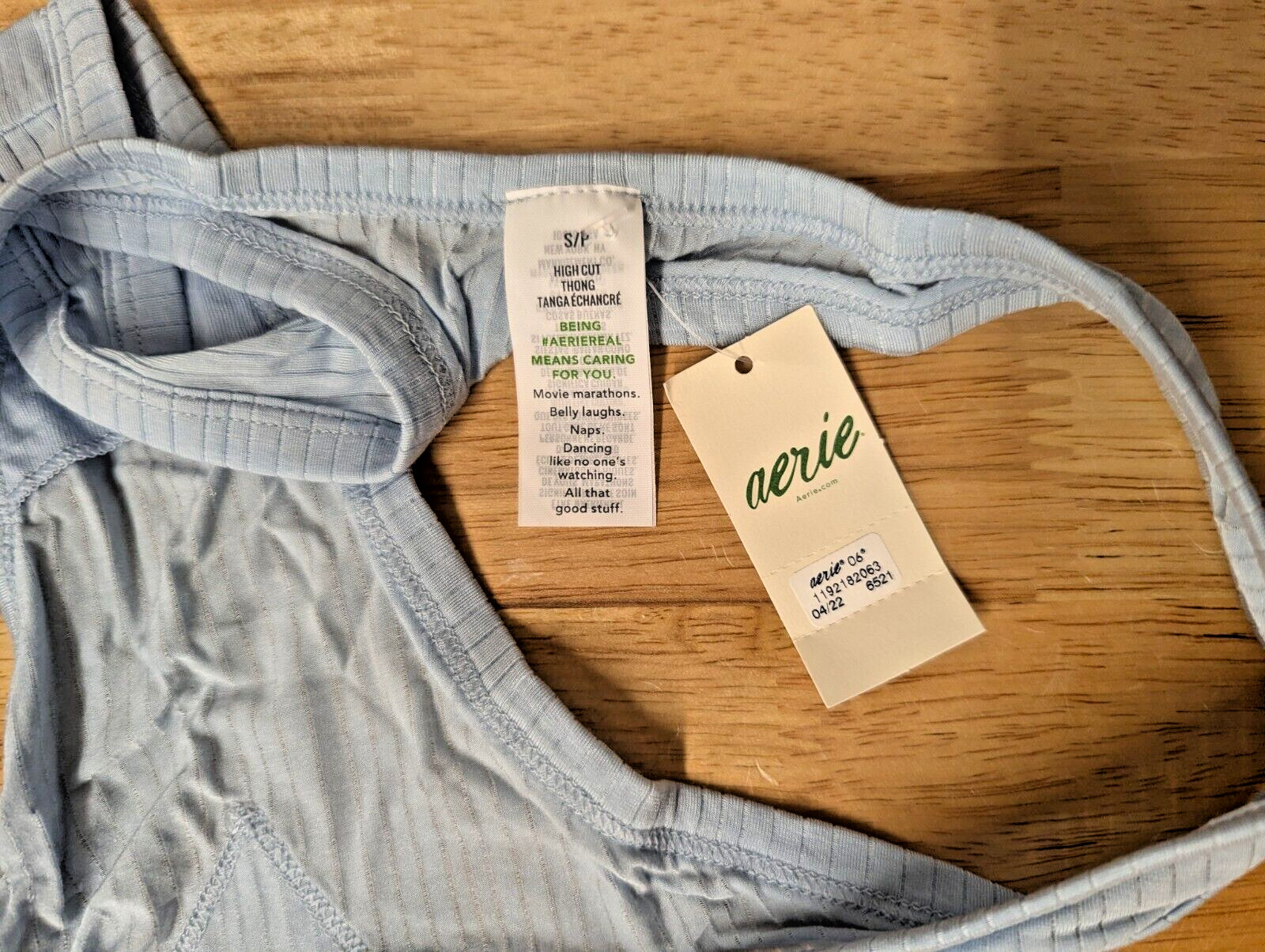 Aerie Blue Thong High Cut Ribbed Cotton Panties Size S Women’s Underwear NEW