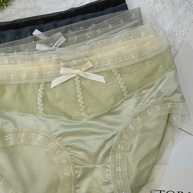 5packs Lot Sexy Womens Sheer Satin Panties Full Briefs Lady Underwear Lingeries