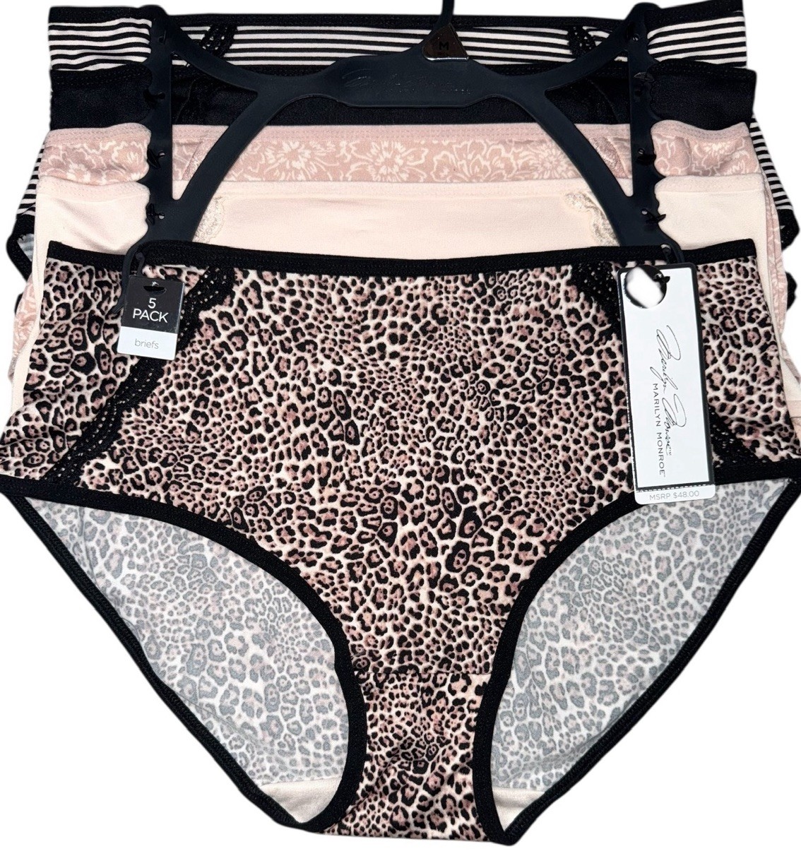 MARILYN MONROE Women 5-Pair Brief Underwear Panties Black Brown Polyester Size S