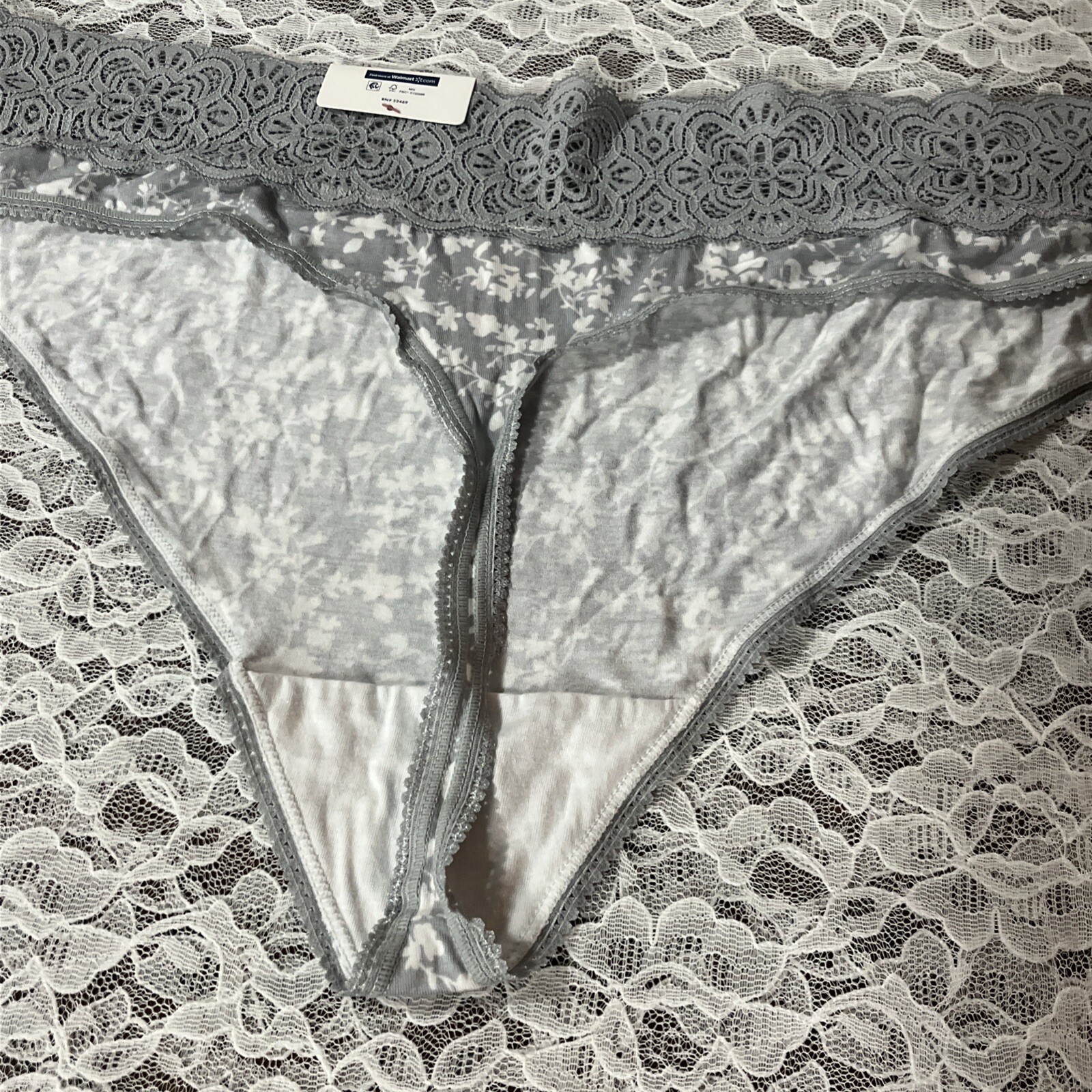Secret Treasures Gray Thong Panties Rayon And Lace Size 3XL