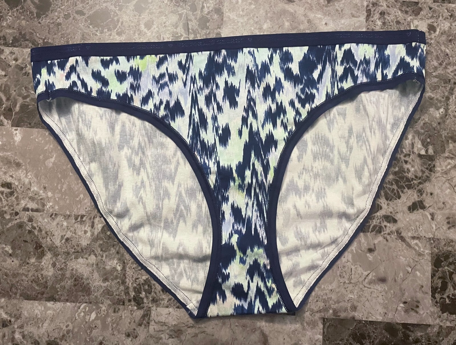 NWT VICTORIA’S SECRET LARGE BLUE GREEN GEOMETRIC LOGO BAND RARE BIKINI PANTIES