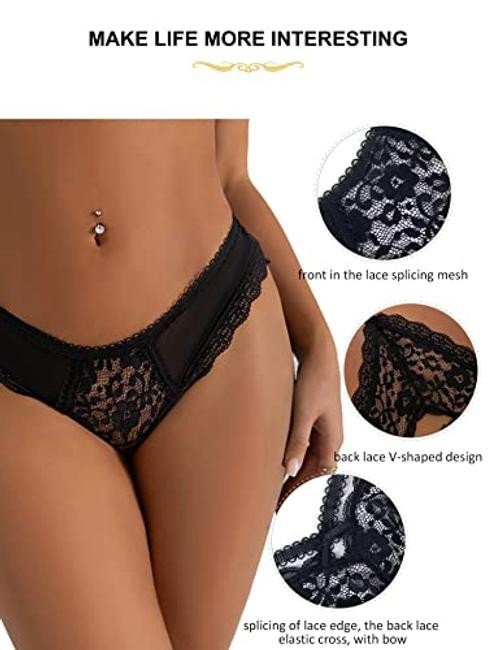 Women’s Sexy Lace Thong Plus Size Tanga Briefs 3X-Large-4X-Large 1pcs-black