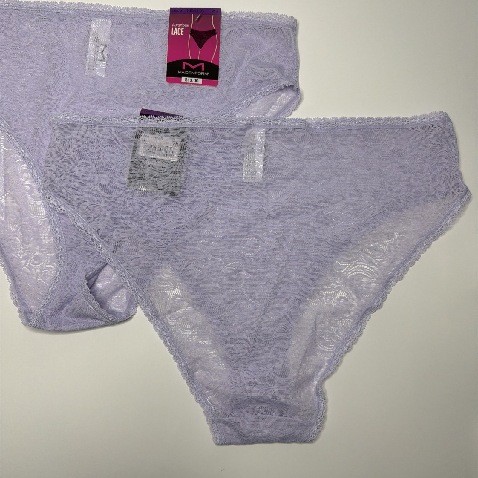 MAIDENFORM High Leg Luxurious Lace Light Purple Panty Womens 2XL/9 NEW 2 Pack