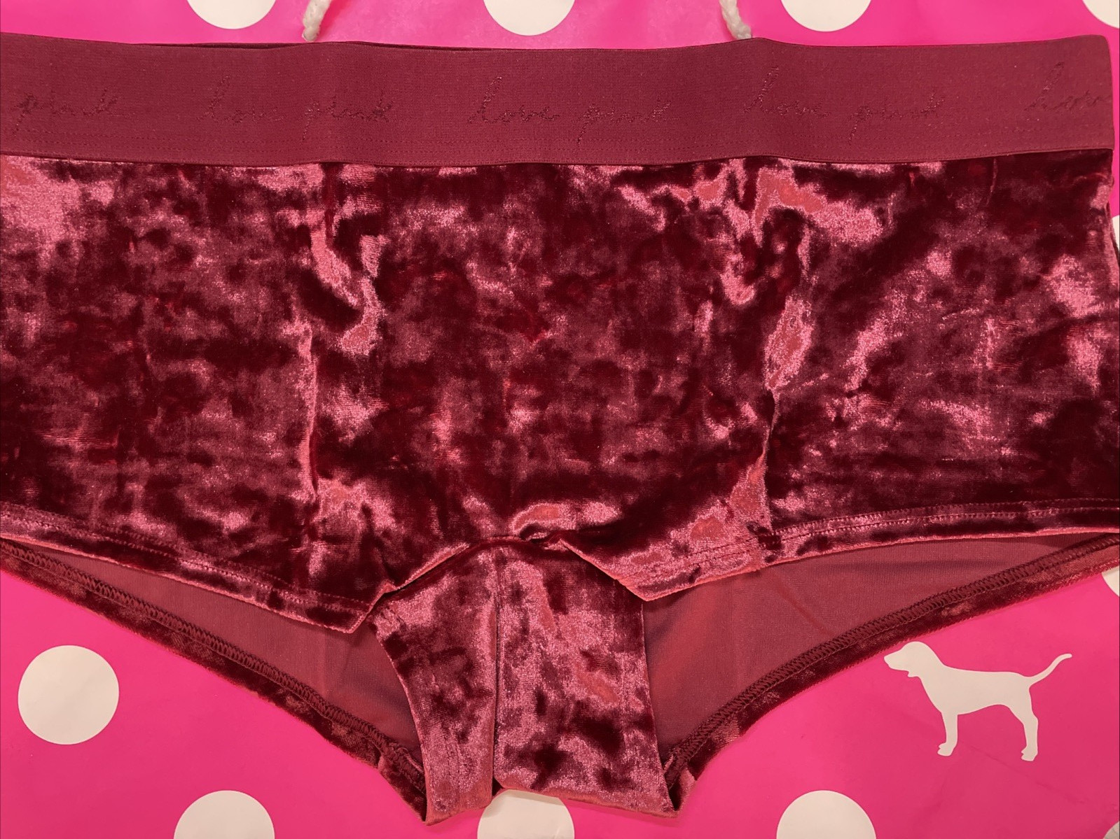2021 Victoria’s Secret L Wide Band Velvet Velour Boyshort Panties NEW Burgundy