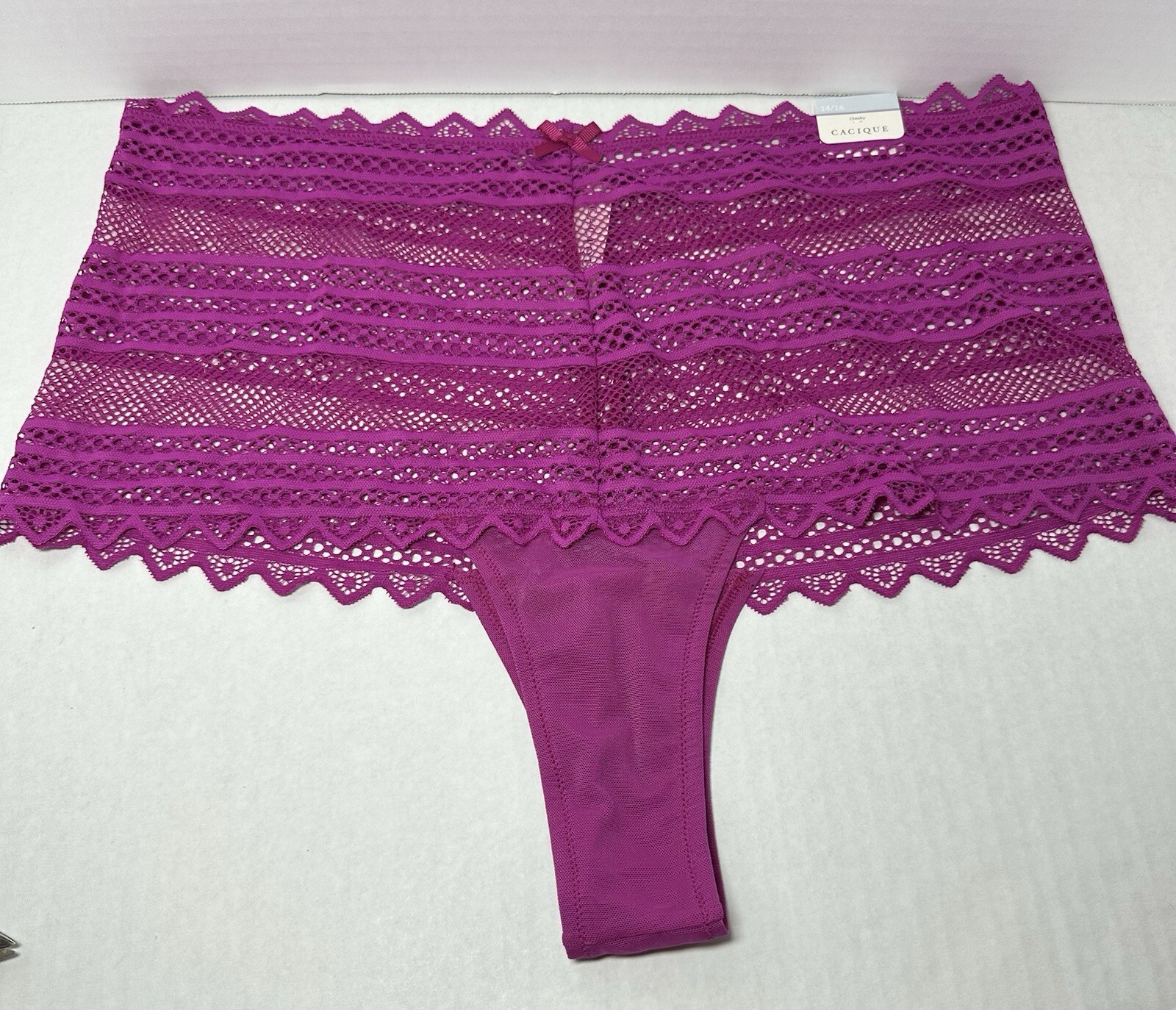 Cacique women’s Contrast Lace Wide-Side Thong lace trim pink plus size 14/16