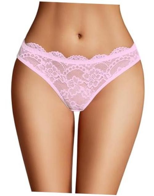 Lace Panties for Women Sexy Cut Out Cheeky Underwear with Cute Bow Large Pink