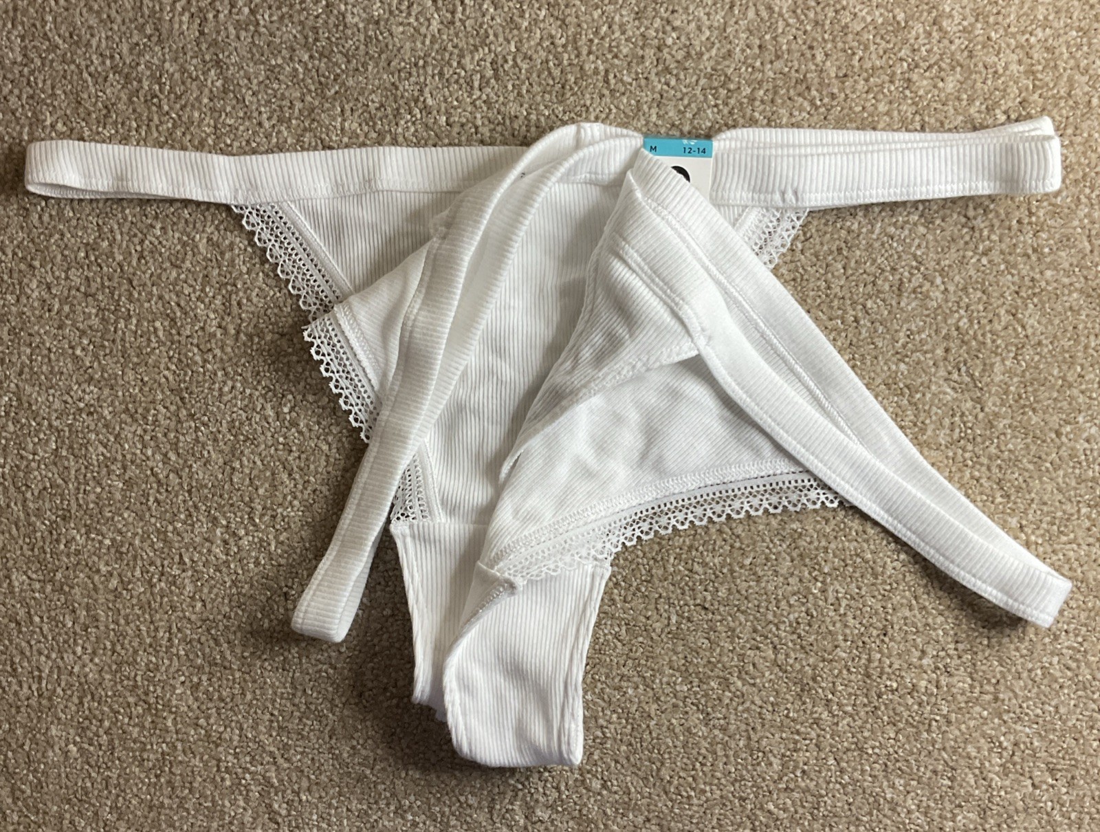 M&S 3 PACK Size Medium 12-14 Tanga Thongs Knickers Cotton Stretch White M Thong