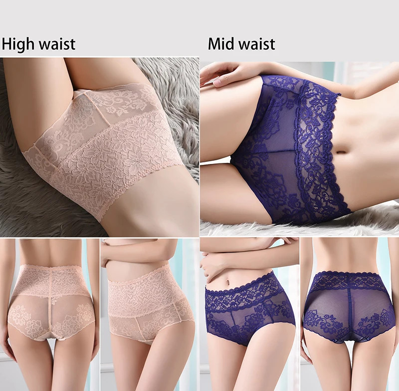 Lace Briefs Mid Rise Sheer Elastic Breathable Underwear Panties Women Soft