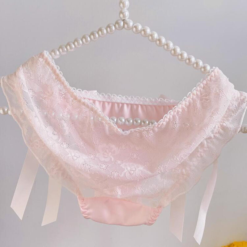 Japanese Girls Lace Bow Panties Briefs Sexy Underwear Princess Low Waist Sheer